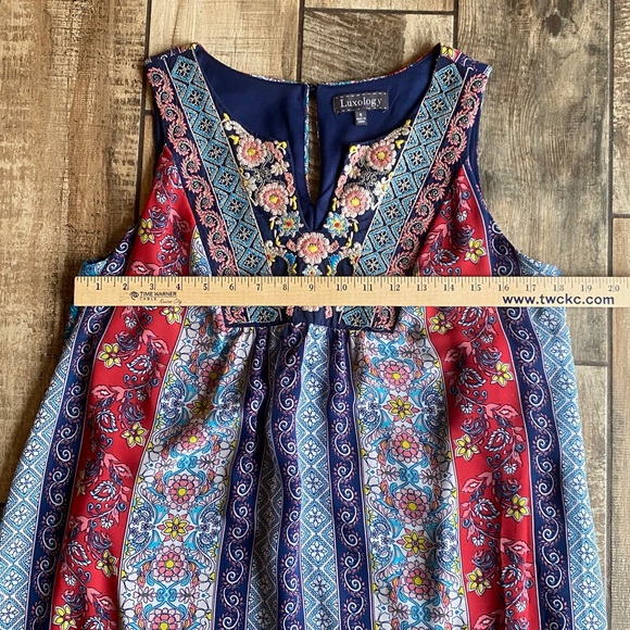 Luxology Embroidered Multicolor Sleeveless Mini Dress - Picture 8 of 13